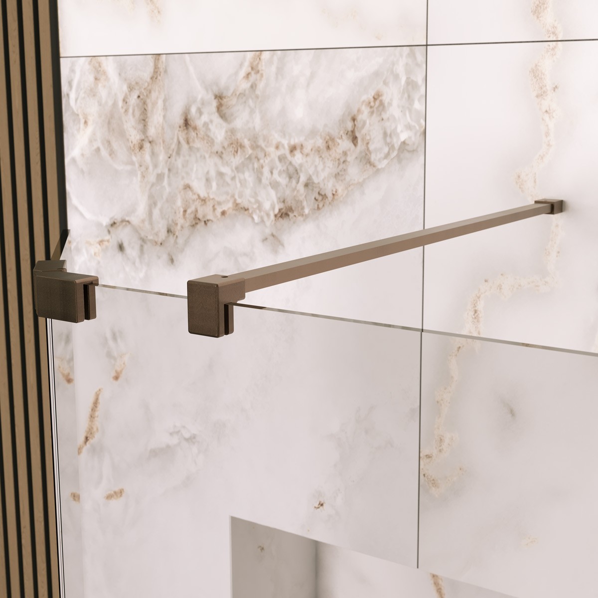 Sapphire 8mm Clear Glass Wet Room Foldaway Deflector Panel Brushed Bronze 300mm RH