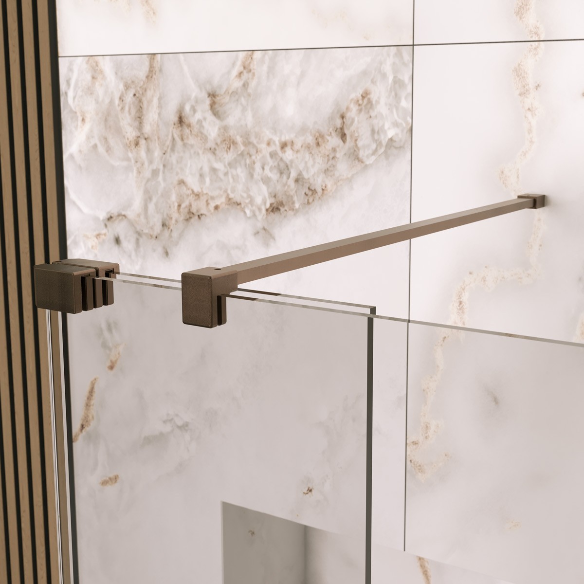 Sapphire 8mm Clear Glass Wet Room Foldaway Deflector Panel Brushed Bronze 300mm RH