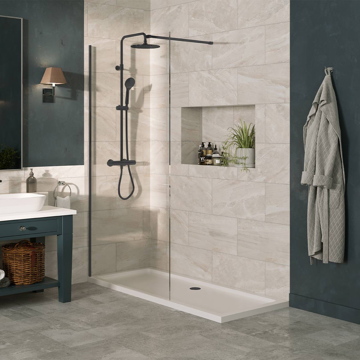 Sapphire 8mm Clear Glass Wet Room Shower Screen 760mm with Gunmetal Profile Sett