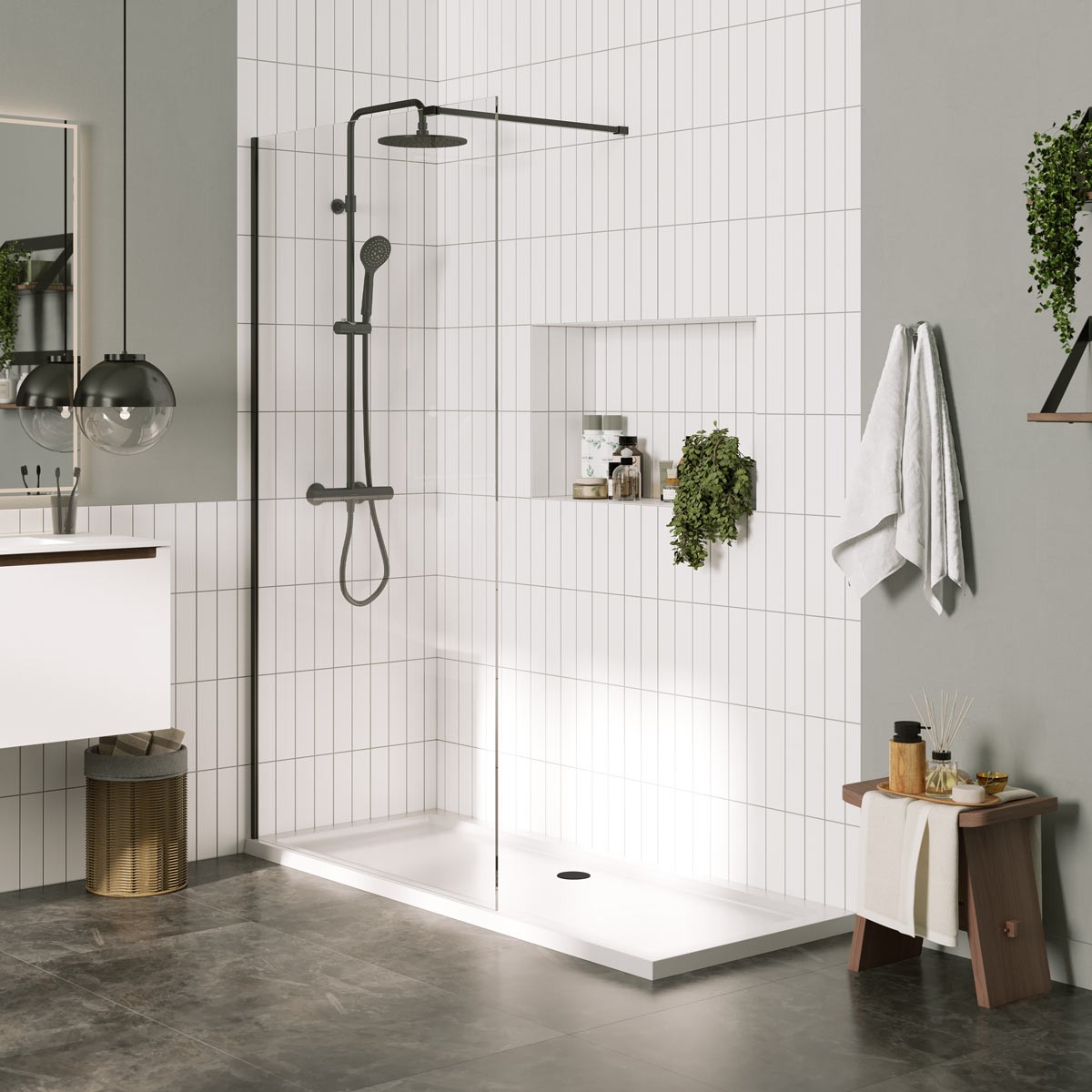 Sapphire 8mm Clear Glass Wet Room Shower Screen 1100mm with Matt Black Profile Set