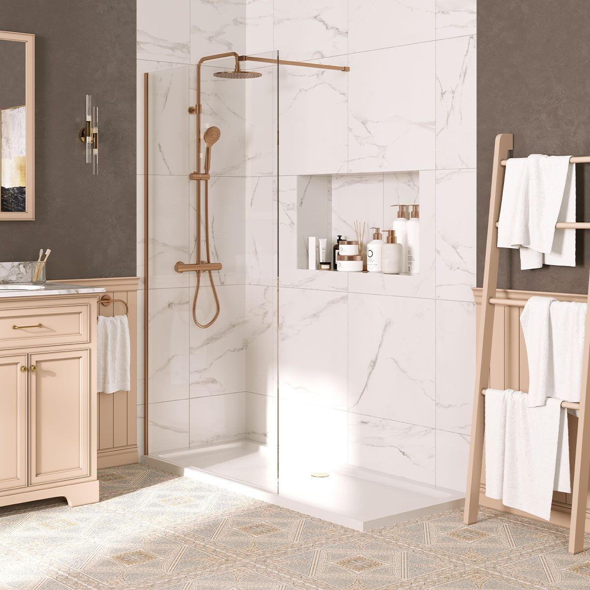Sapphire 8mm Clear Glass Wet Room Shower Screen 400mm with Brushed Bronze Profile Set