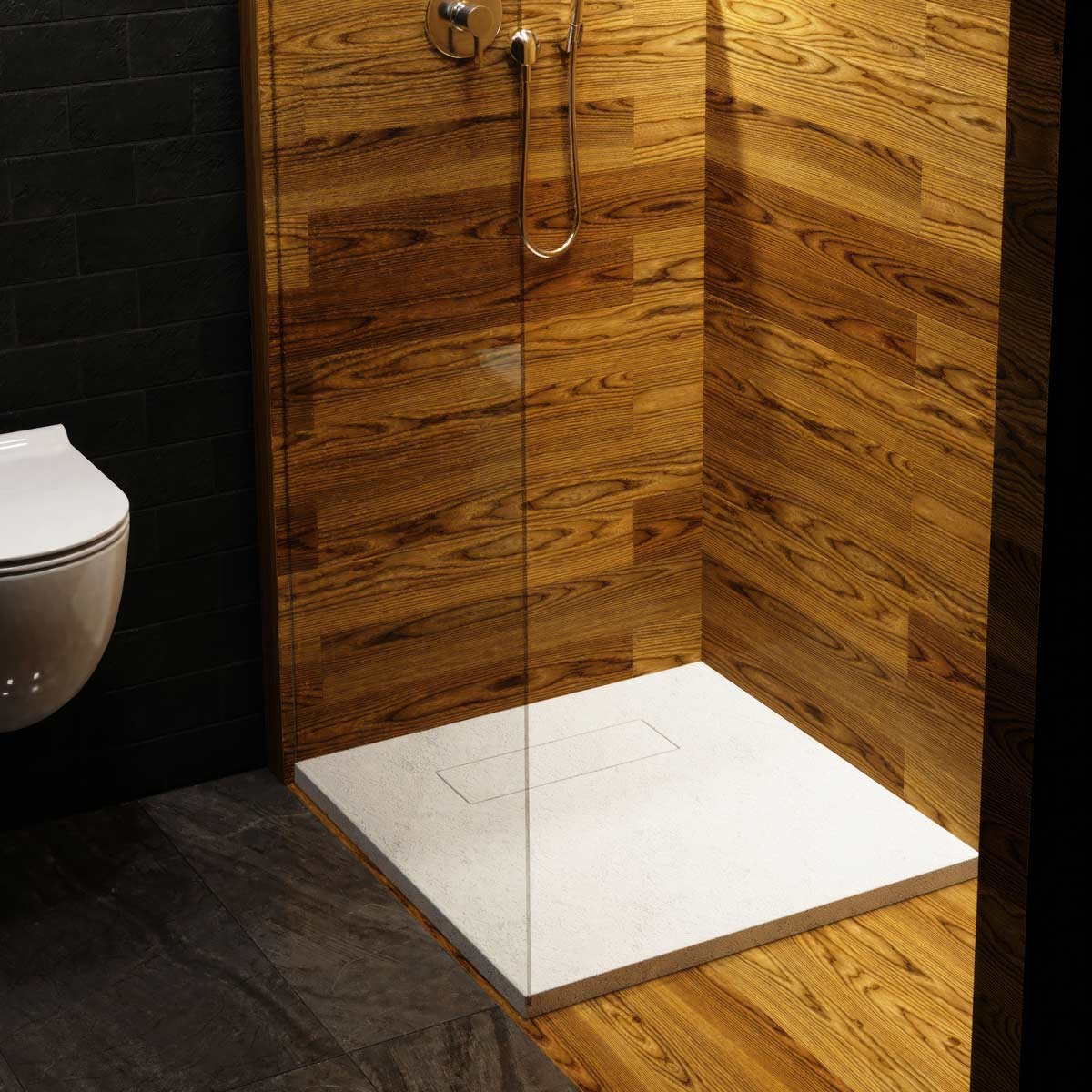 Nordic White Slate Effect Square Stone Resin Shower Tray 800x800mm