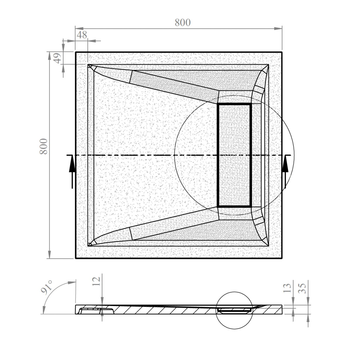Nordic White Slate Effect Square Stone Resin Shower Tray 800x800mm