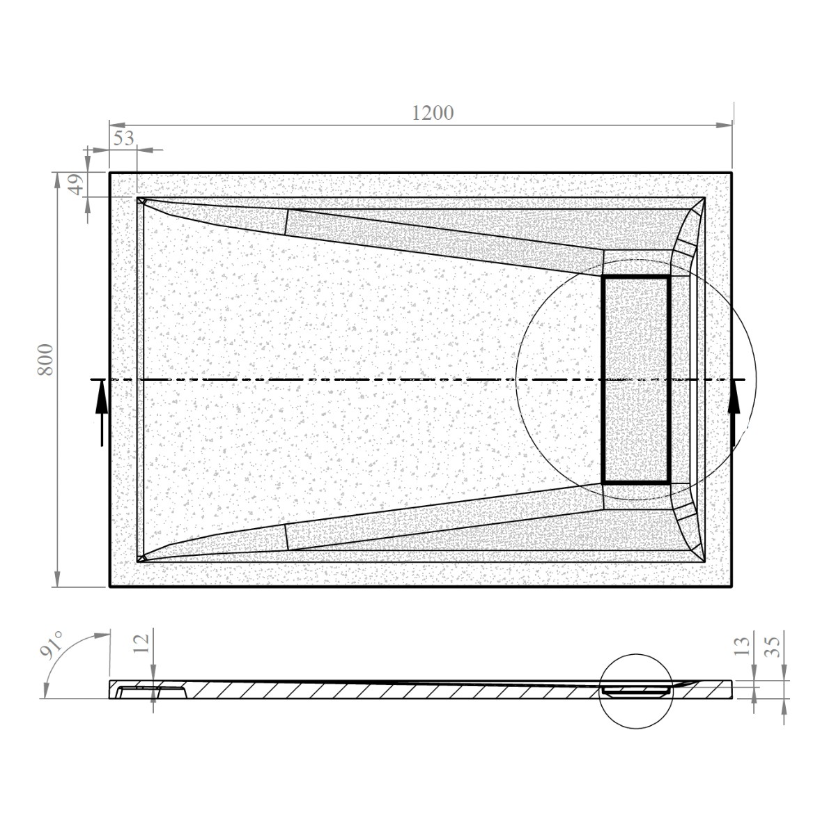 Nordic Black Slate Effect Rectangular Stone Resin Shower Tray 1200x800mm