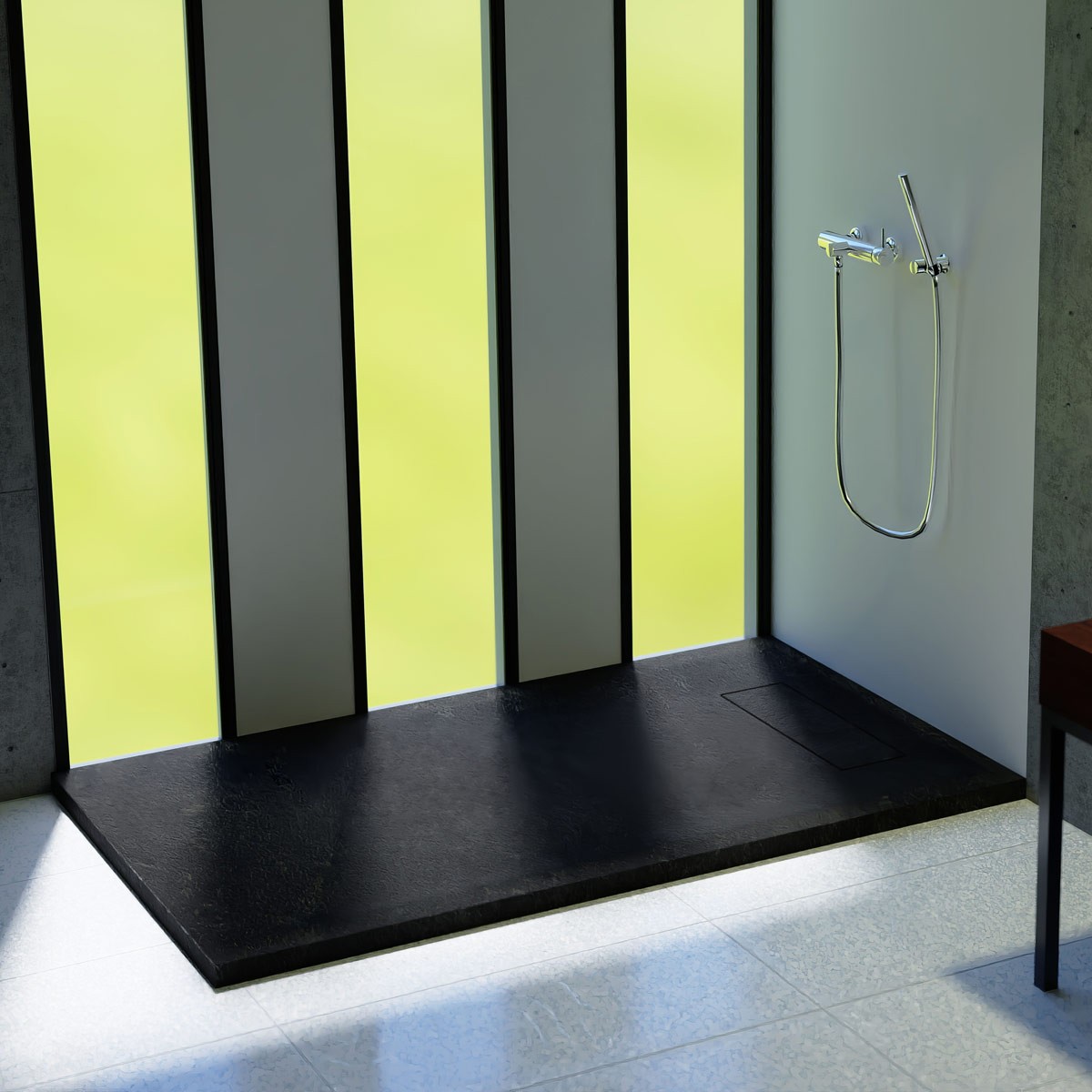 Nordic Black Slate Effect Rectangular Stone Resin Shower Tray 1400x800mm