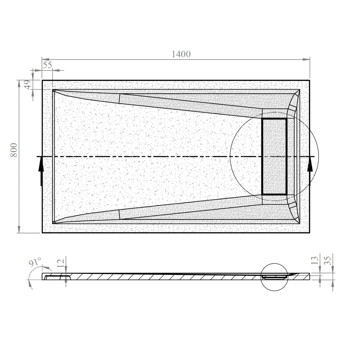 Nordic Black Slate Effect Rectangular Stone Resin Shower Tray 1400x800mm