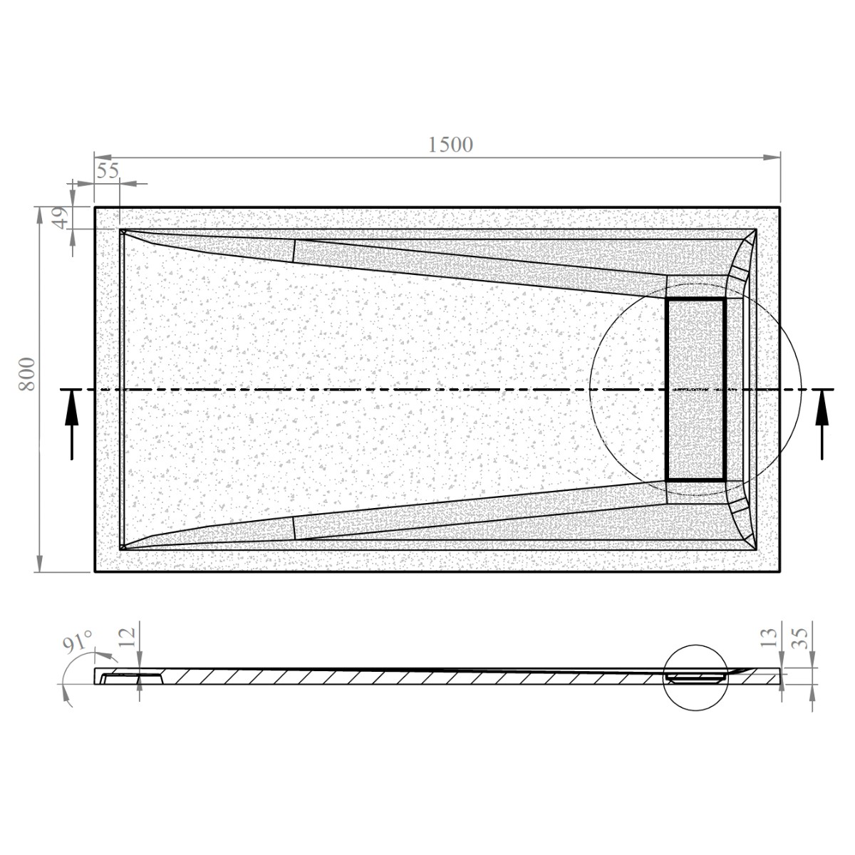 Nordic Black Slate Effect Rectangular Stone Resin Shower Tray 1500x800mm