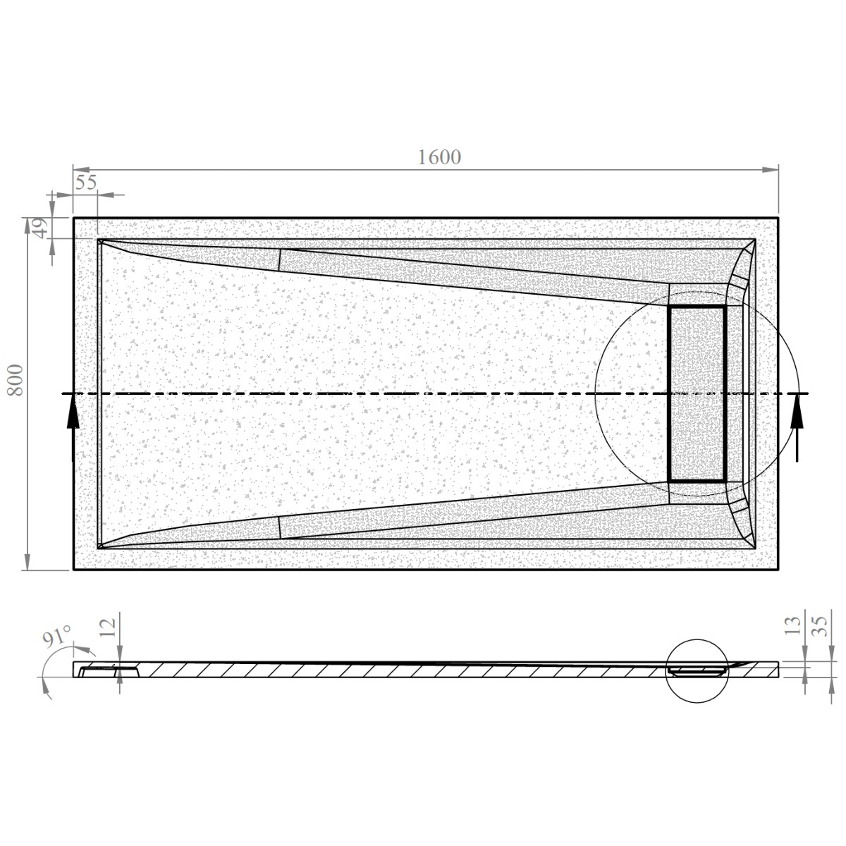 Nordic Grey Slate Effect Rectangular Stone Resin Shower Tray 1600x800mm