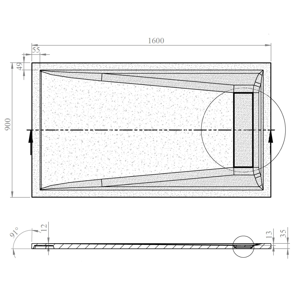 Nordic White Slate Effect Rectangular Stone Resin Shower Tray 1600x900mm