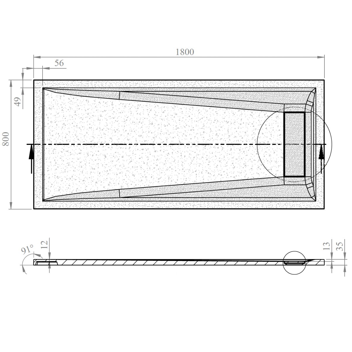 Nordic Grey Slate Effect Rectangular Stone Resin Shower Tray 1800x800mm
