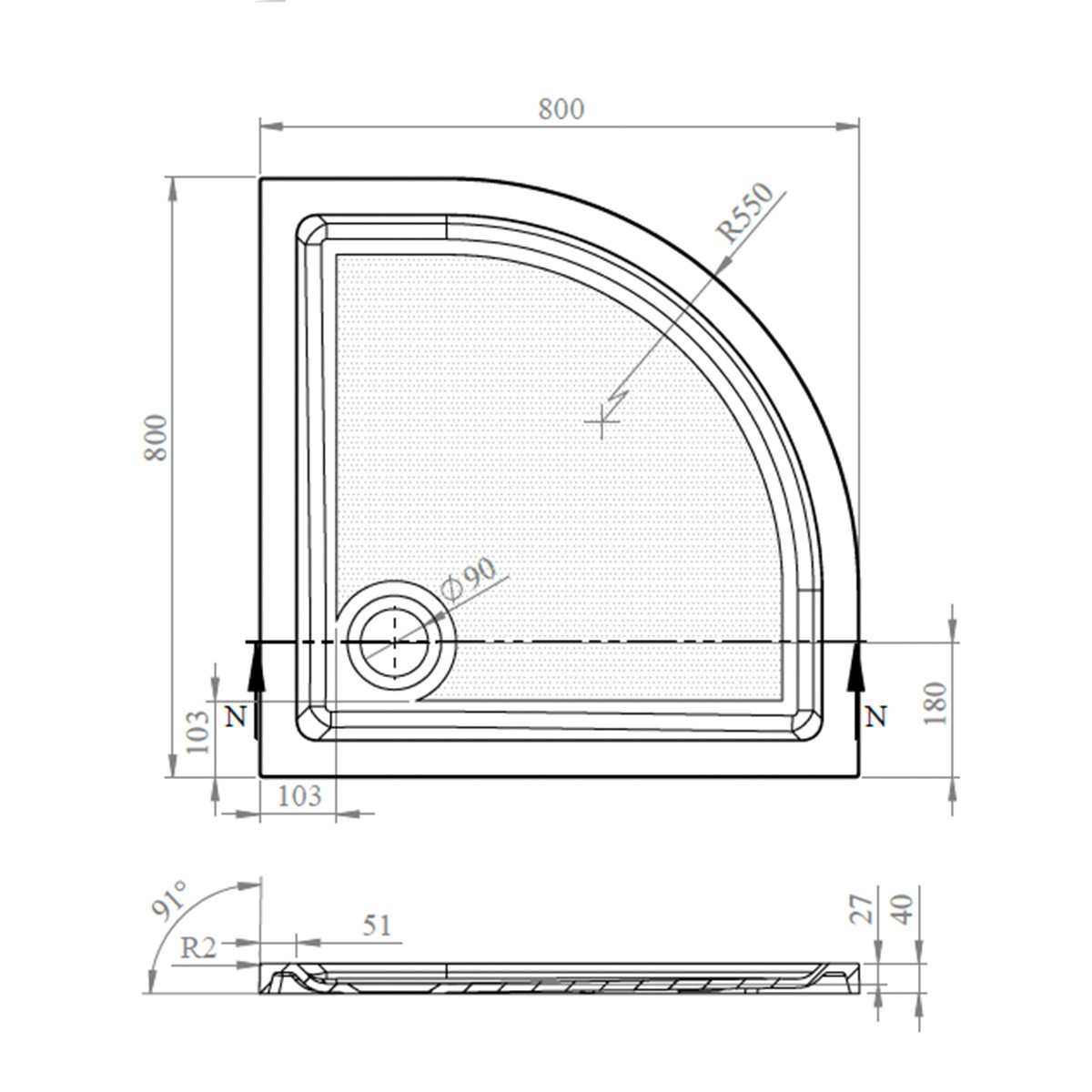 CoreStone Anti Slip Quadrant Stone Resin Shower Tray 800x800mm