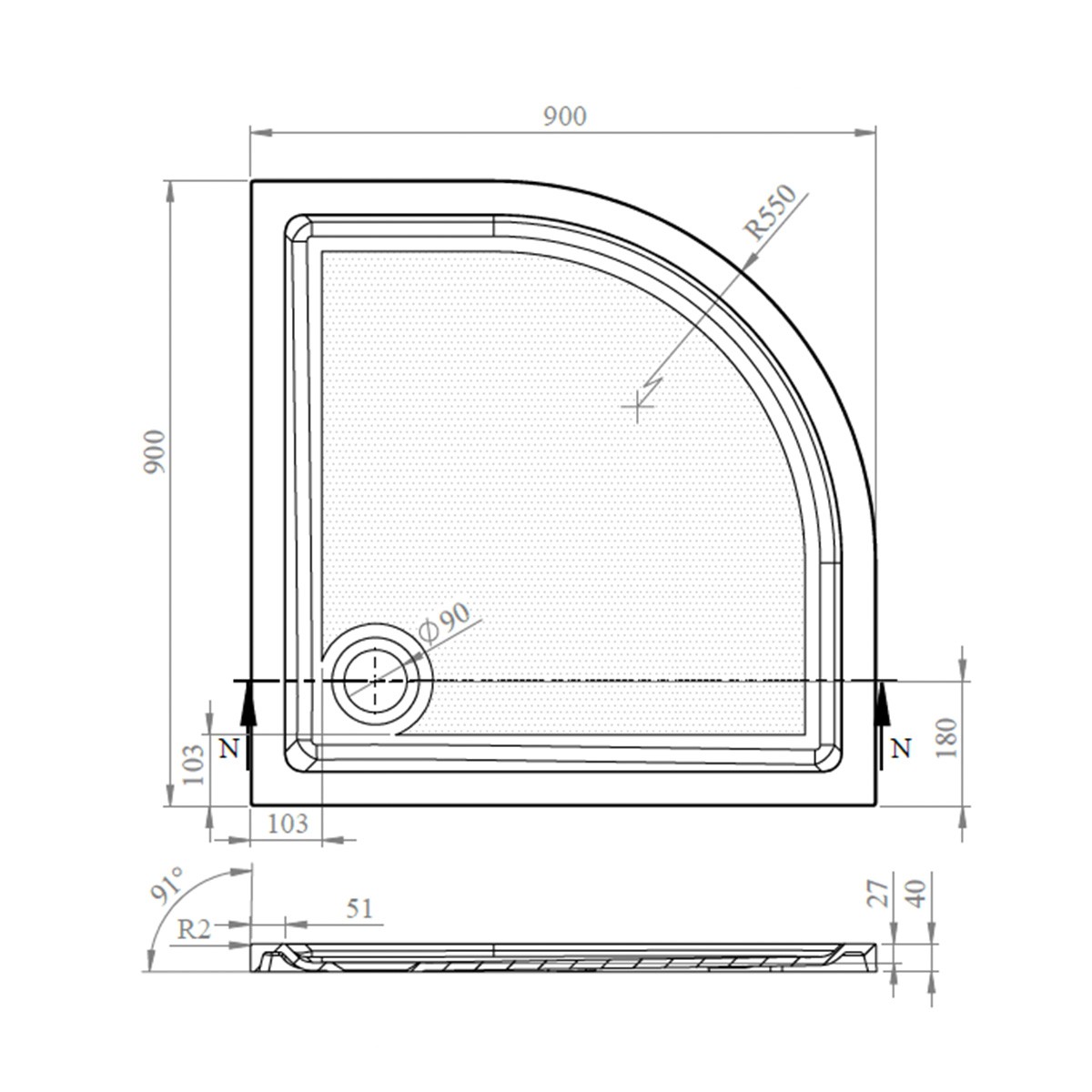 CoreStone Anti Slip Quadrant Stone Resin Shower Tray 900x900mm