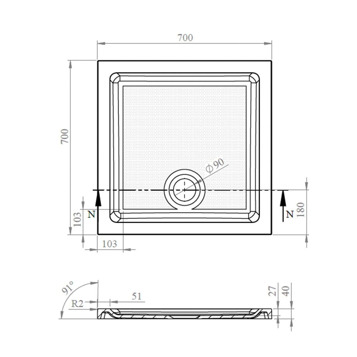 CoreStone Anti Slip Square Stone Resin Shower Tray 700x700mm