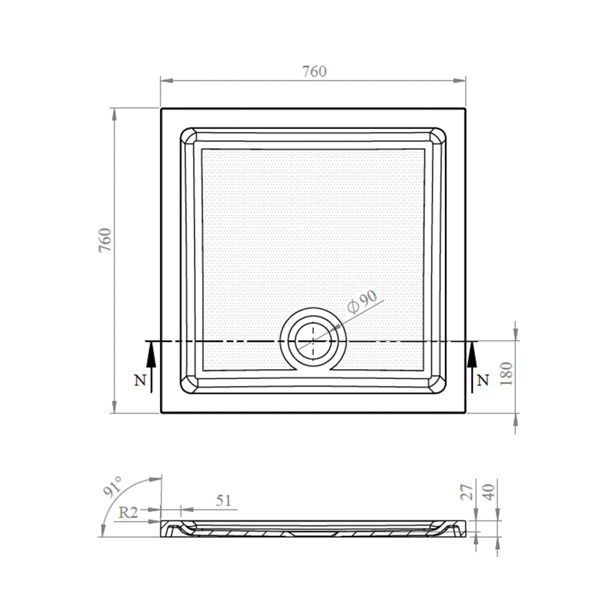 CoreStone Anti Slip Square Stone Resin Shower Tray 760x760mm