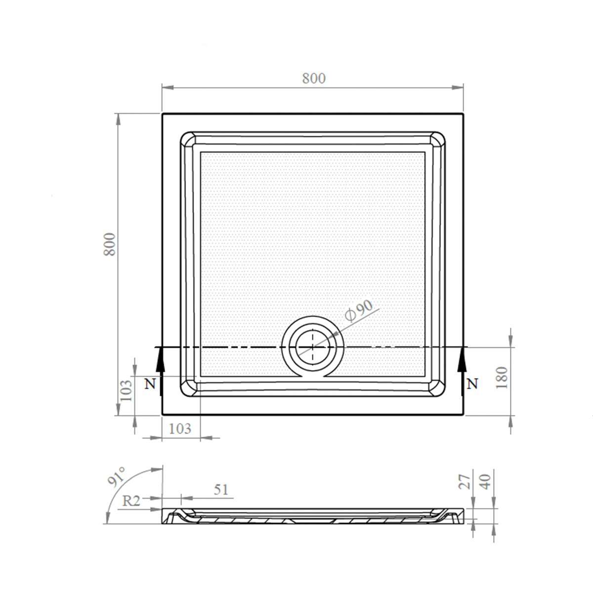 CoreStone Anti Slip Square Stone Resin Shower Tray 800x800mm
