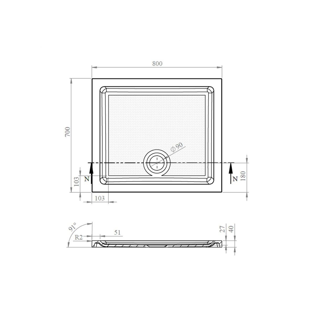 CoreStone Anti Slip Rectangular Stone Resin Shower Tray 800x700mm