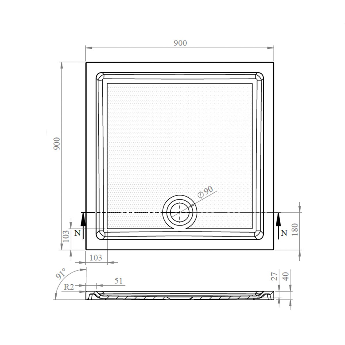 CoreStone Anti Slip Square Stone Resin Shower Tray 900x900mm
