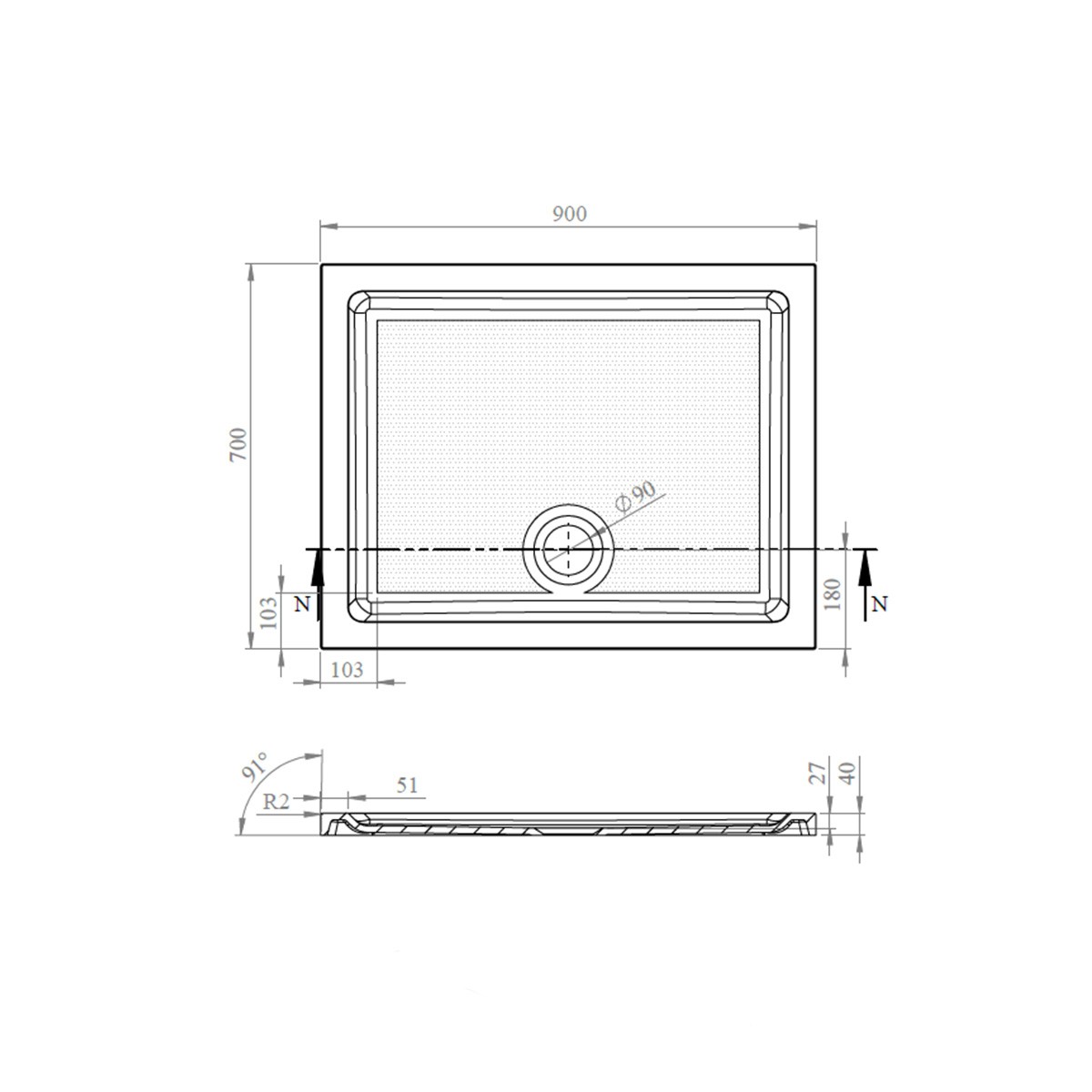 CoreStone Anti Slip Rectangular Stone Resin Shower Tray 900x700mm
