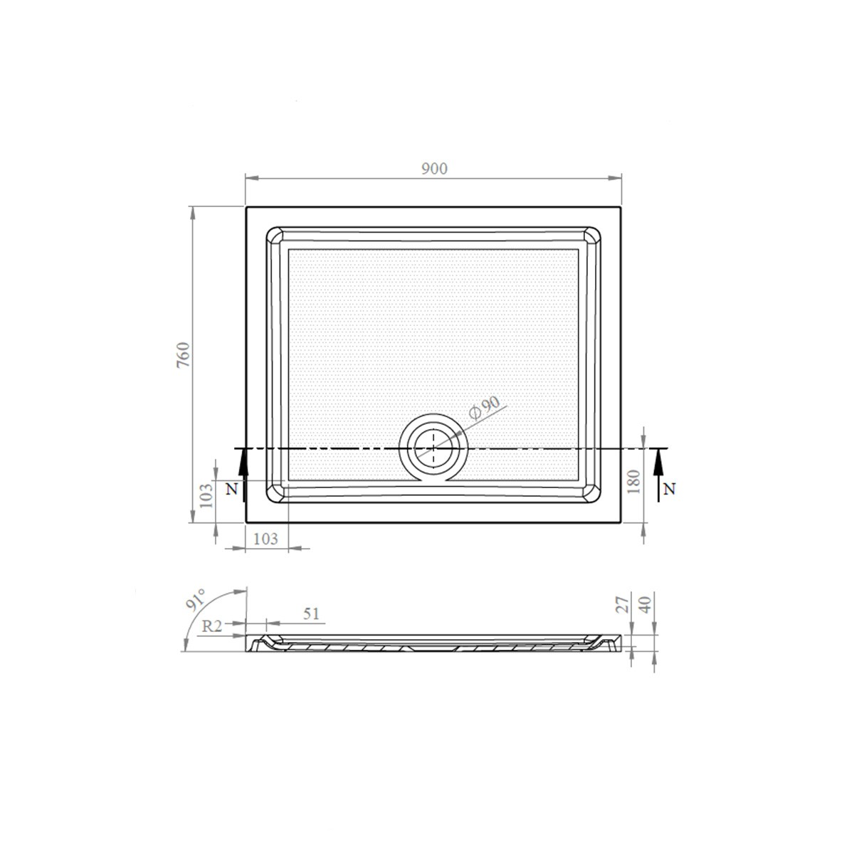 CoreStone Anti Slip Rectangular Stone Resin Shower Tray 900x760mm