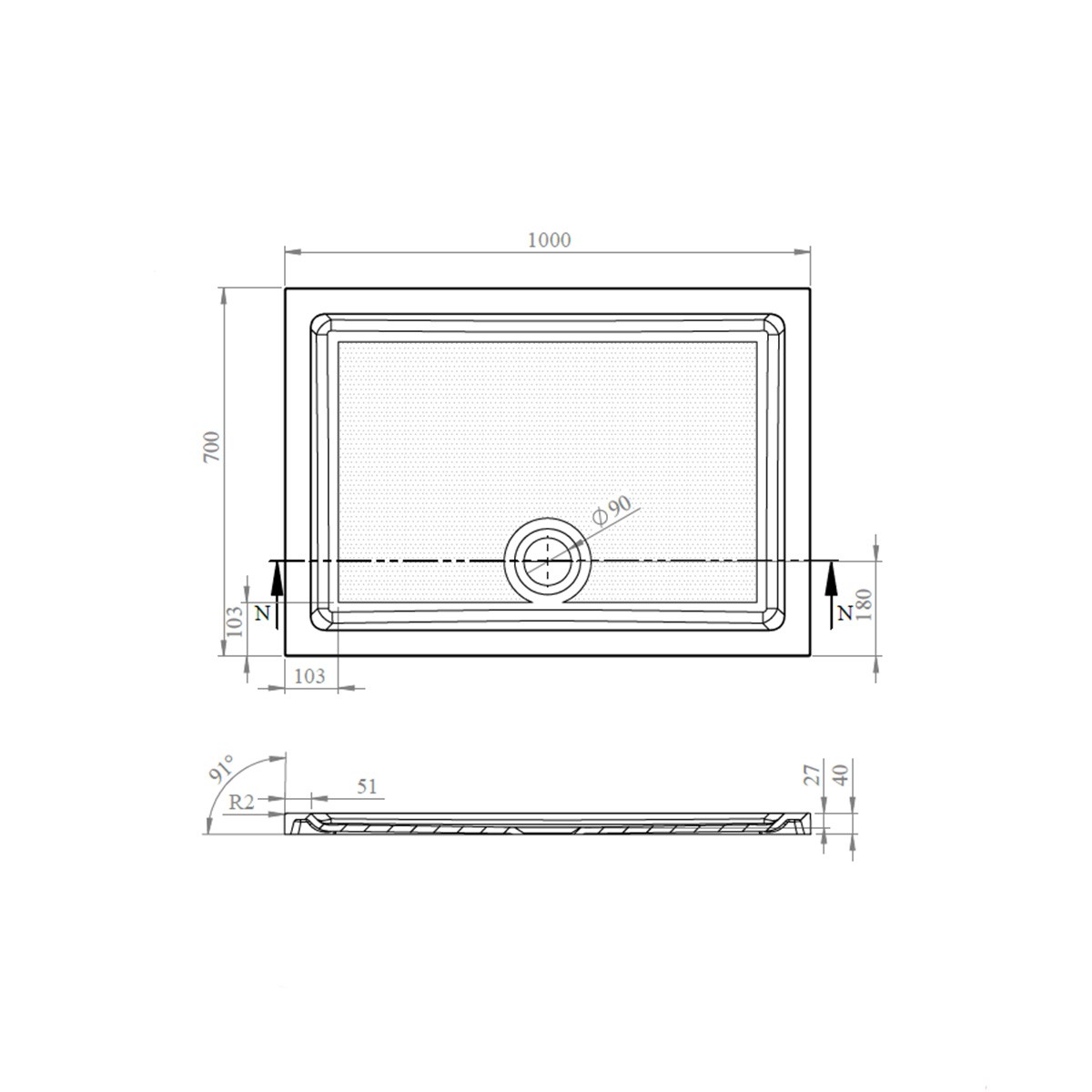 CoreStone Anti Slip Rectangular Stone Resin Shower Tray 1000x760mm