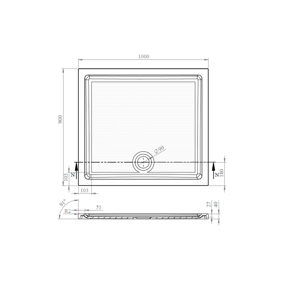 CoreStone Anti Slip Rectangular Stone Resin Shower Tray 1000x900mm