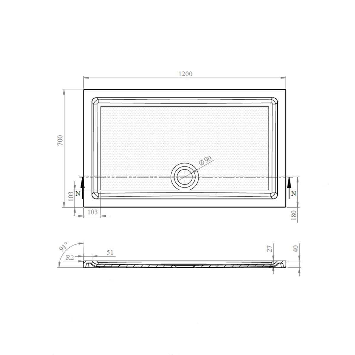 CoreStone Anti Slip Rectangular Stone Resin Shower Tray 1200x700mm