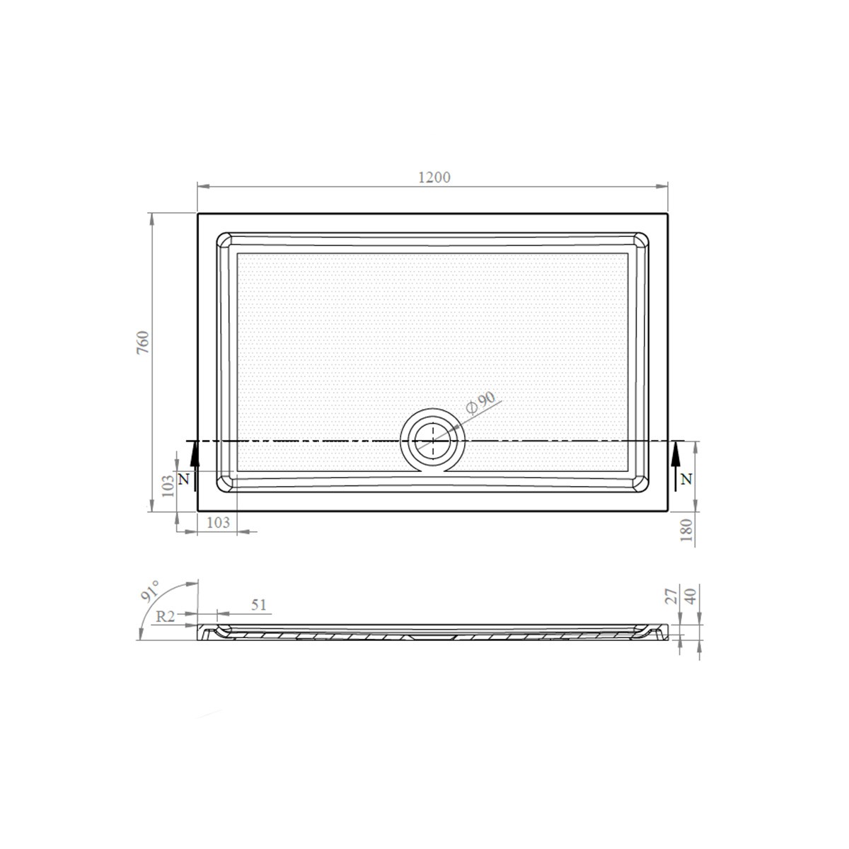 CoreStone Anti Slip Rectangular Stone Resin Shower Tray 1200x760mm