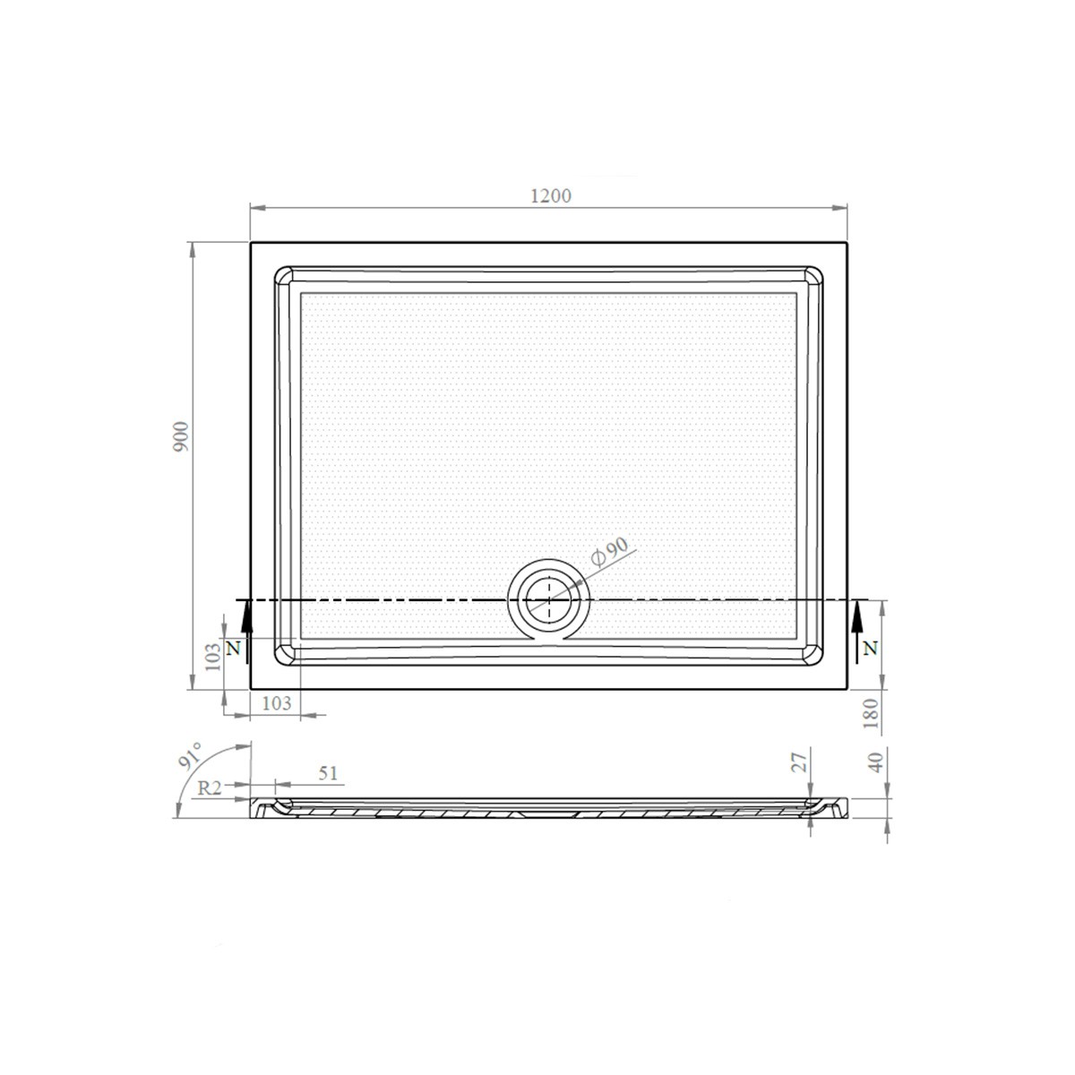 CoreStone Anti Slip Rectangular Stone Resin Shower Tray 1200x900mm