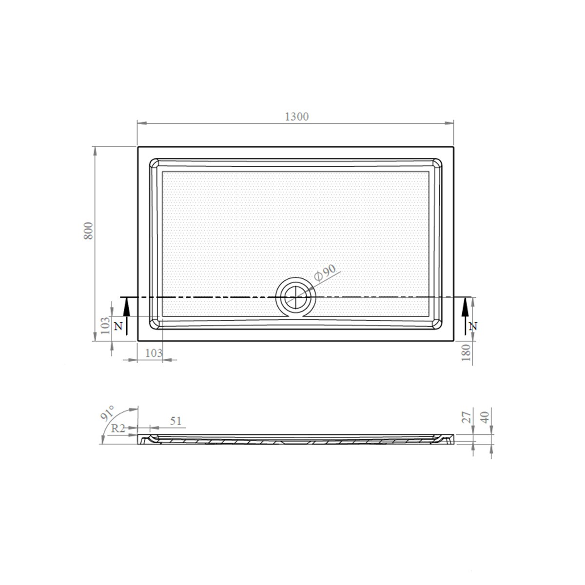 CoreStone Anti Slip Rectangular Stone Resin Shower Tray 1300x800mm