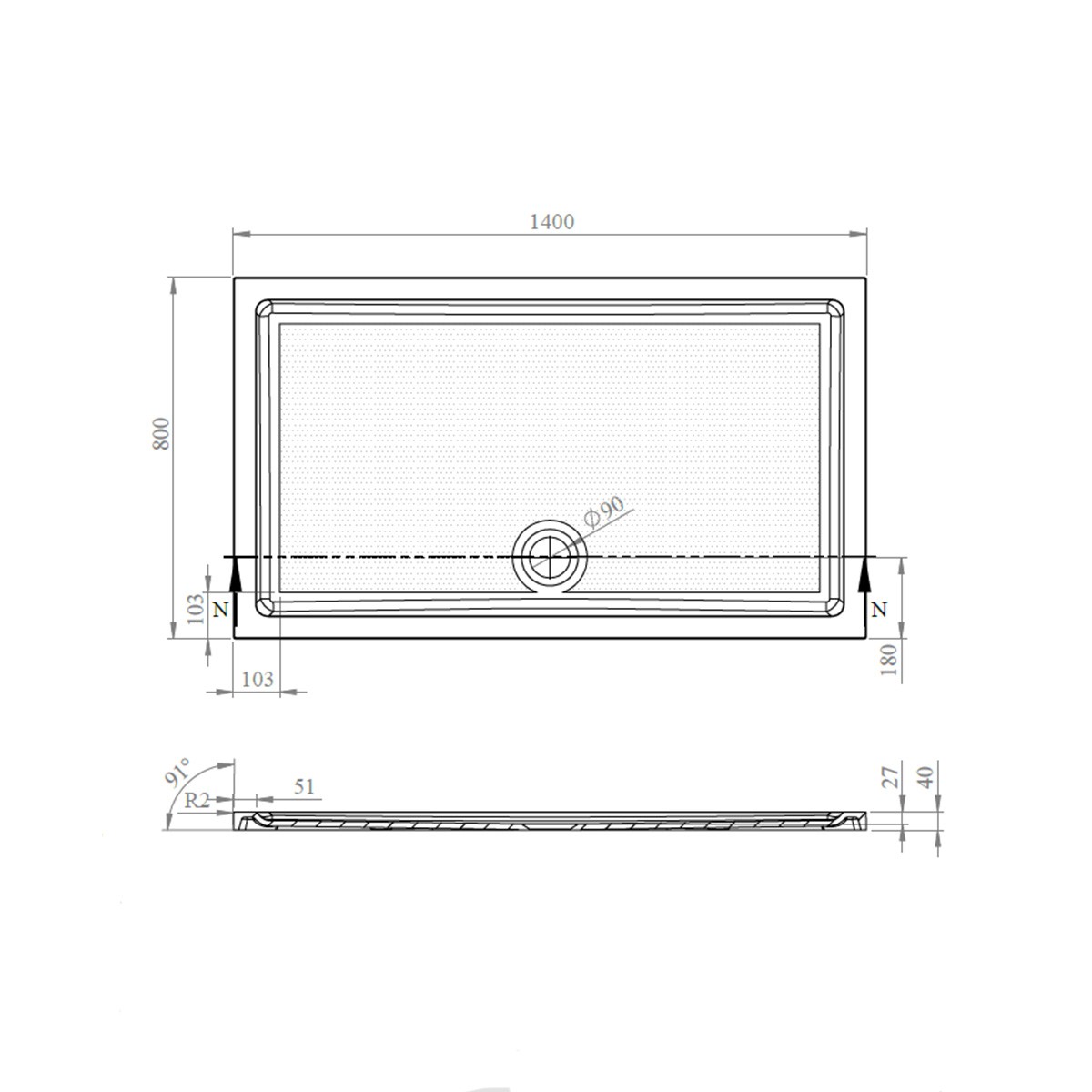 CoreStone Anti Slip Rectangular Stone Resin Shower Tray 1400x800mm