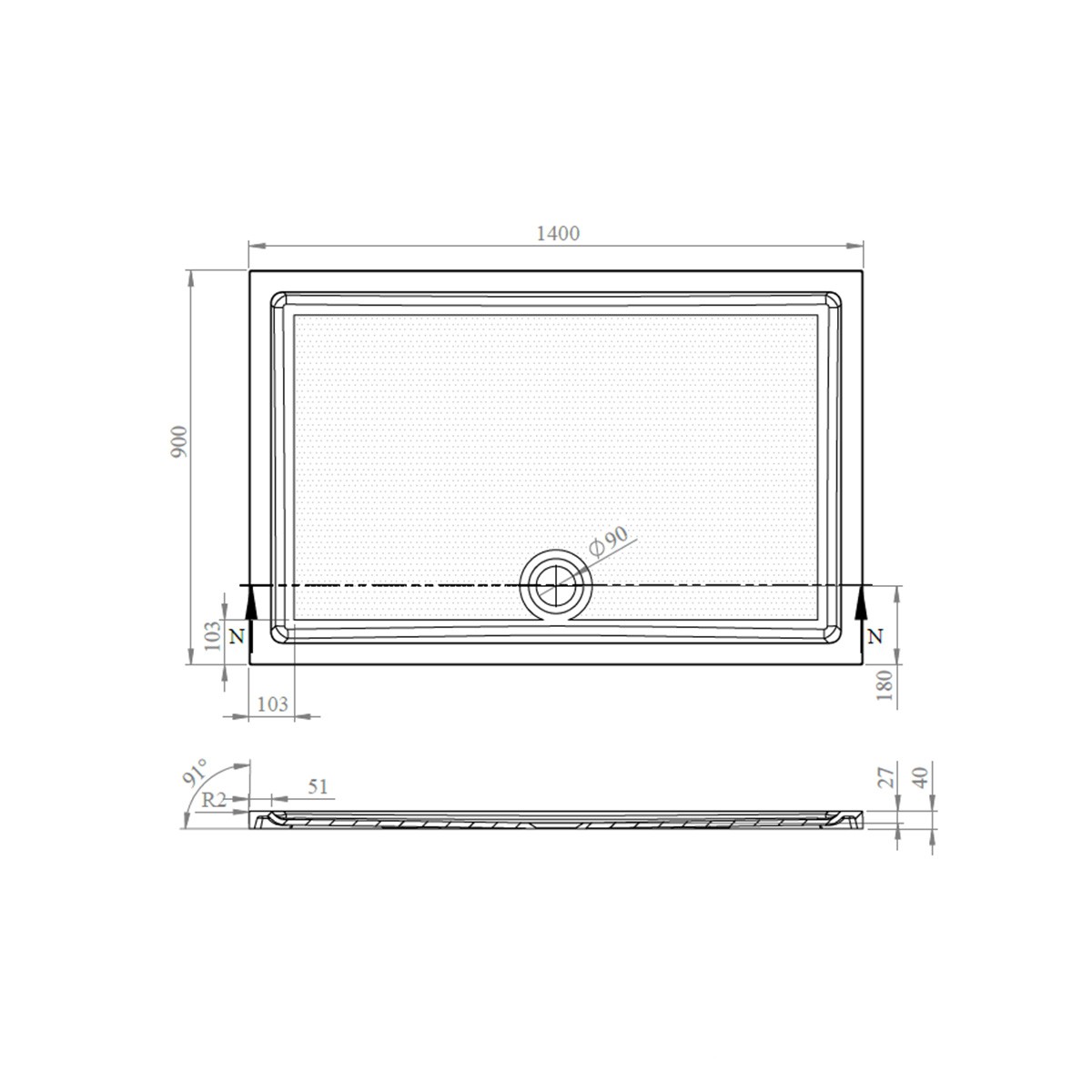 CoreStone Anti Slip Rectangular Stone Resin Shower Tray 1400x900mm