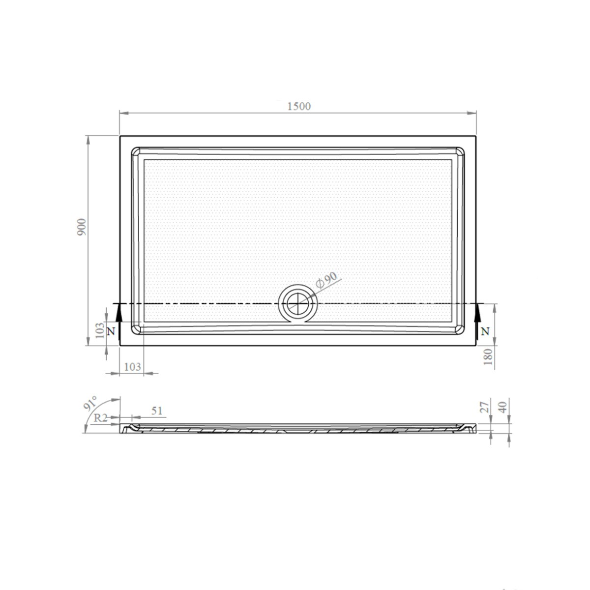 CoreStone Anti Slip Rectangular Stone Resin Shower Tray 1500x900mm