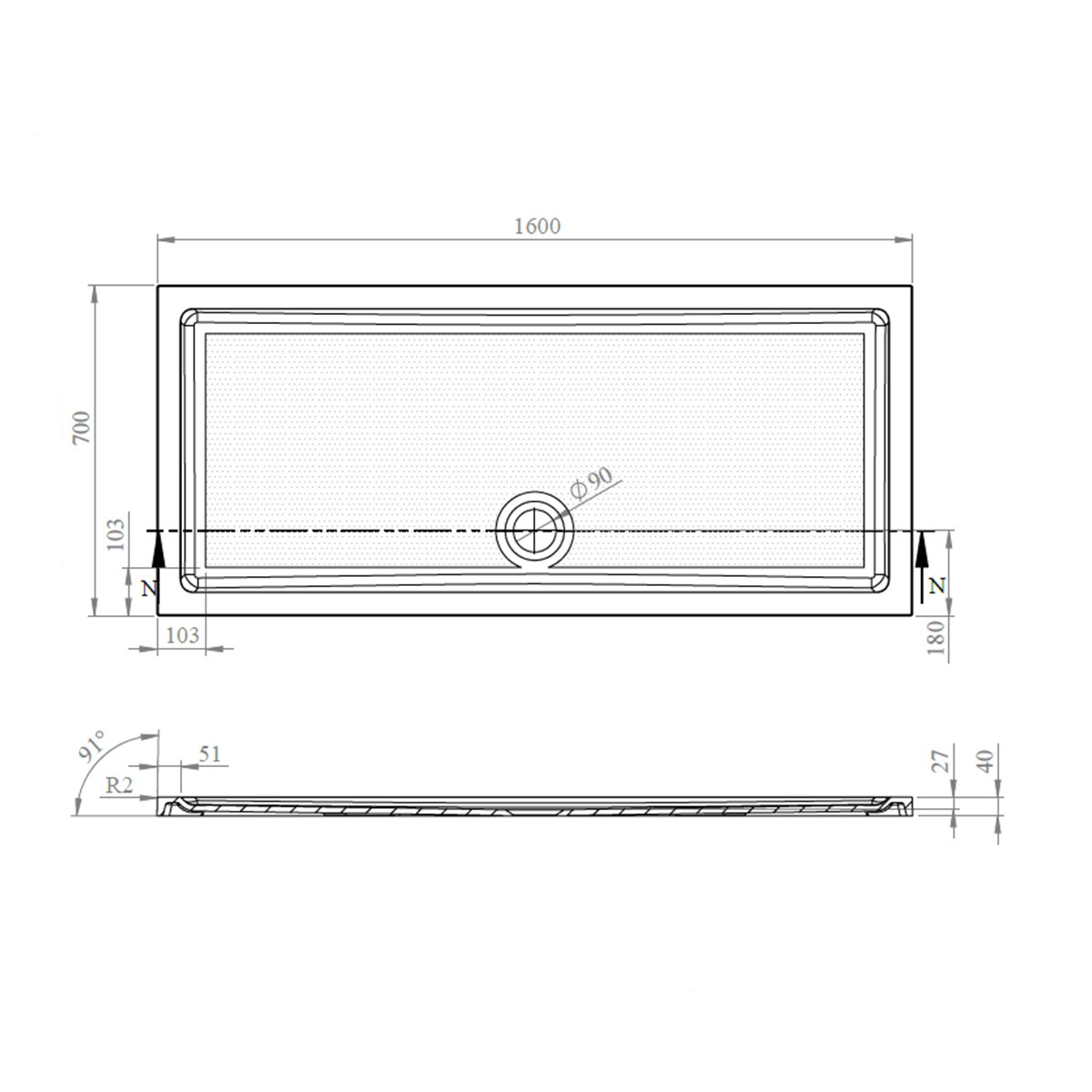CoreStone Anti Slip Rectangular Stone Resin Shower Tray 1600x700mm