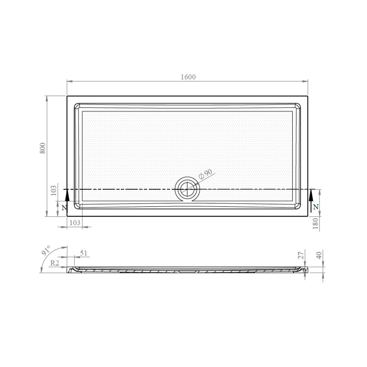 CoreStone Anti Slip Rectangular Stone Resin Shower Tray 1600x800mm