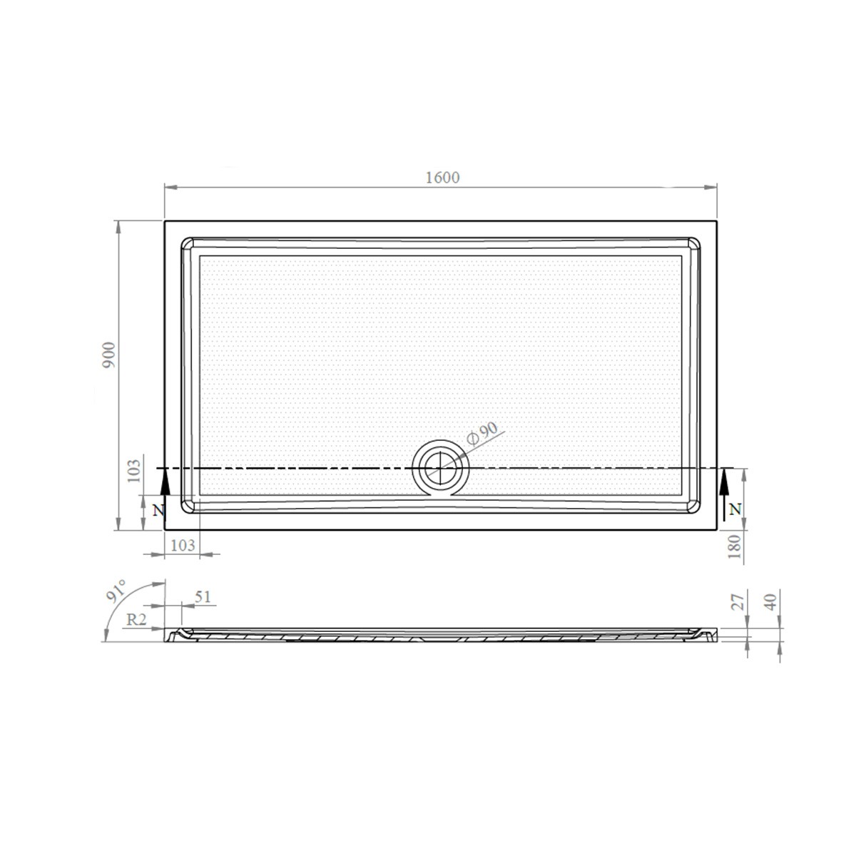CoreStone Anti Slip Rectangular Stone Resin Shower Tray 1600x900mm