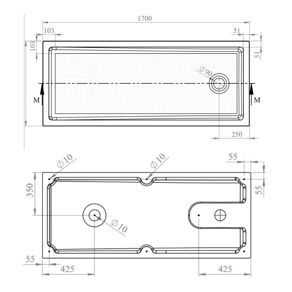 Corestone Anti Slip Bath Replacement Stone Resin Shower Tray 1700x700mm
