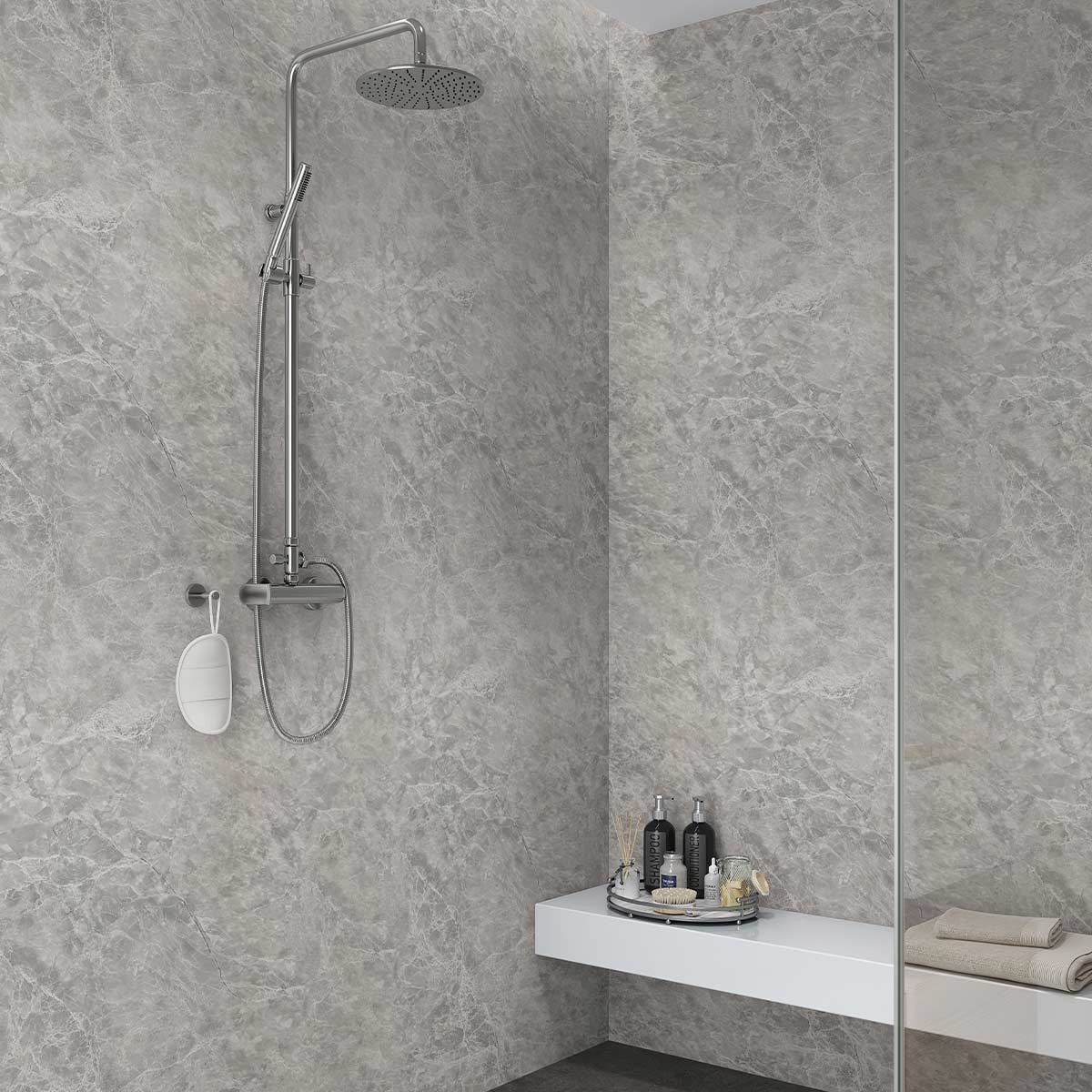 Neptune Bardiglio Marble Tongue & Groove Shower Panel 2400x1000mm