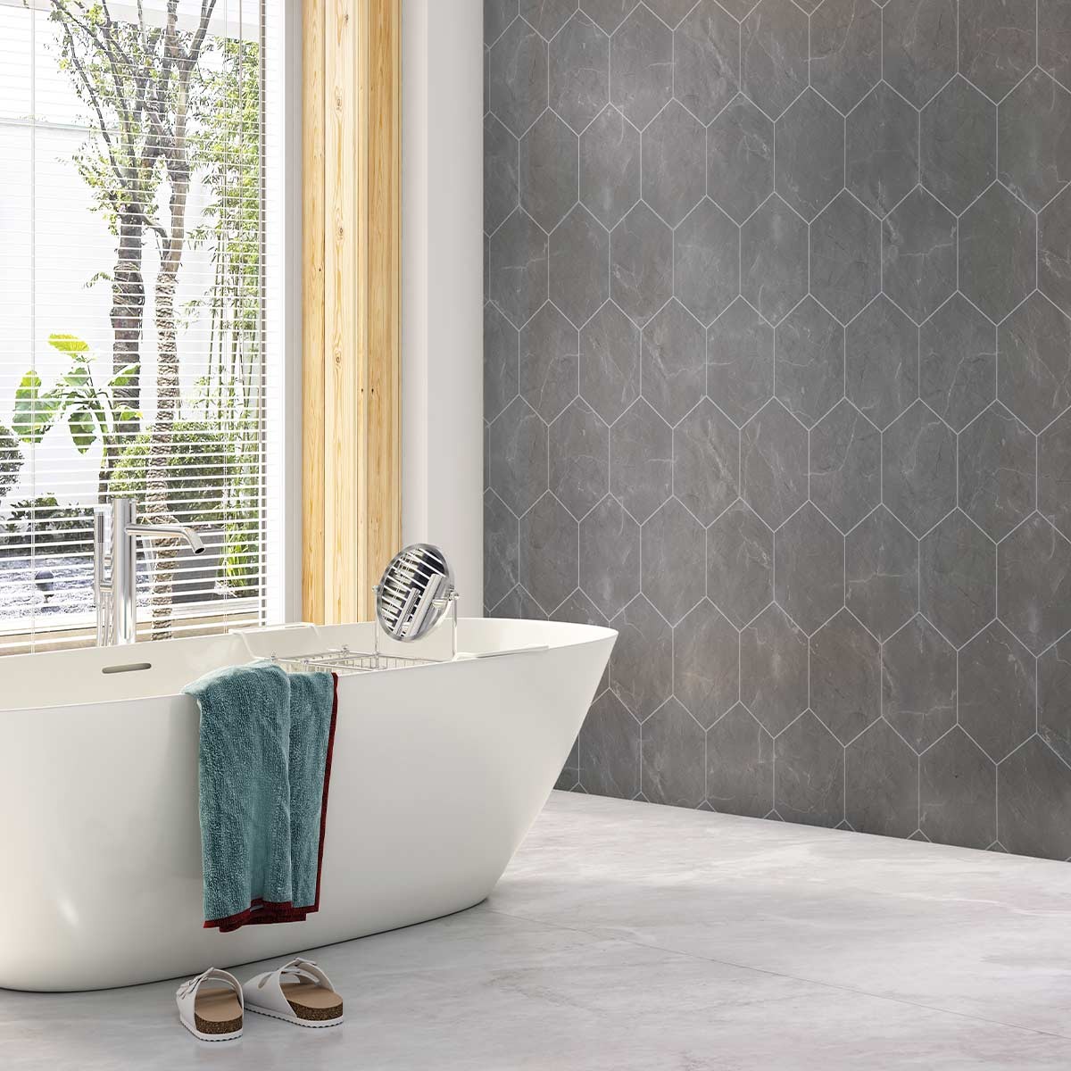 Neptune Lunar Stone Hexagon Tile Effect Tongue & Groove Shower Panel 1000mm