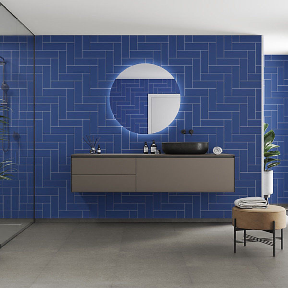 Fibo Ocean Blue Herringbone Wall Panel 2400x600mm (End Of Line)
