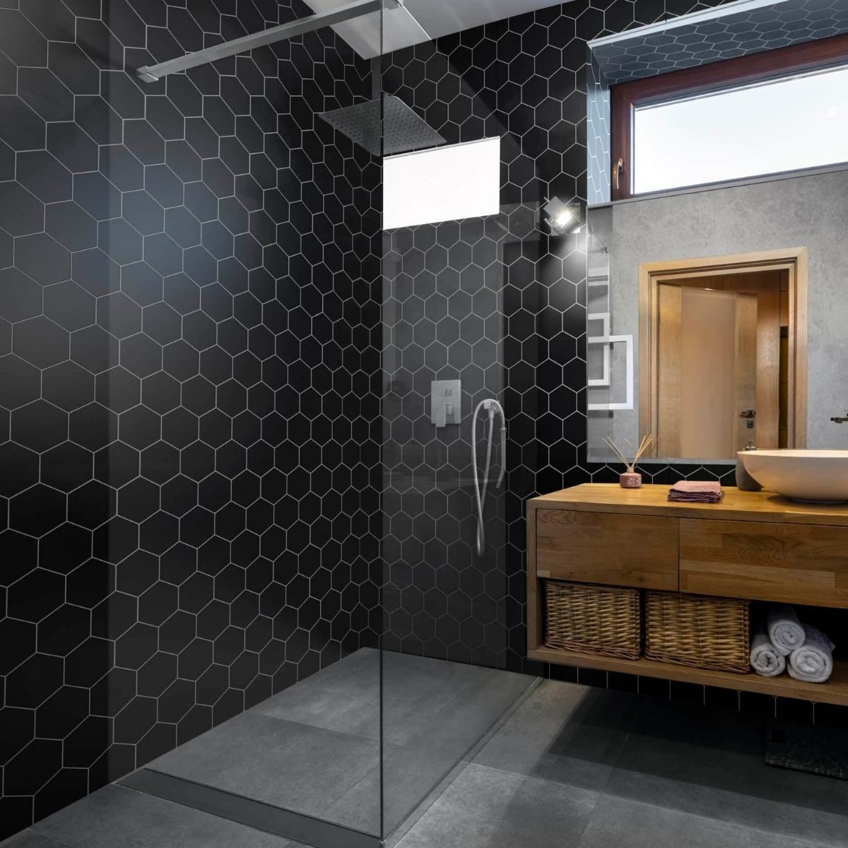 Fibo Black Silk Hexagonal Tile Wall Panel 2400x600mm