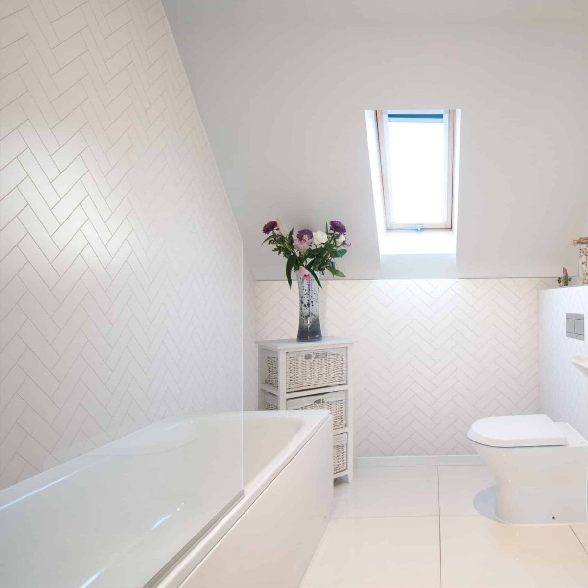 Fibo White Silk Herringbone Tile Wall Panel 2400x600mm
