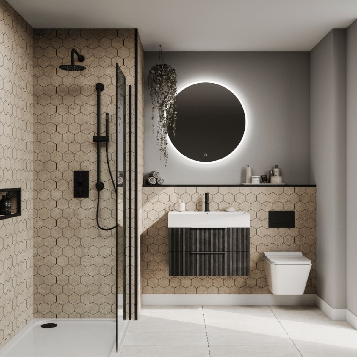 Fibo Rough Cement Hexagonal Tile Wall Panel 2400x600mm