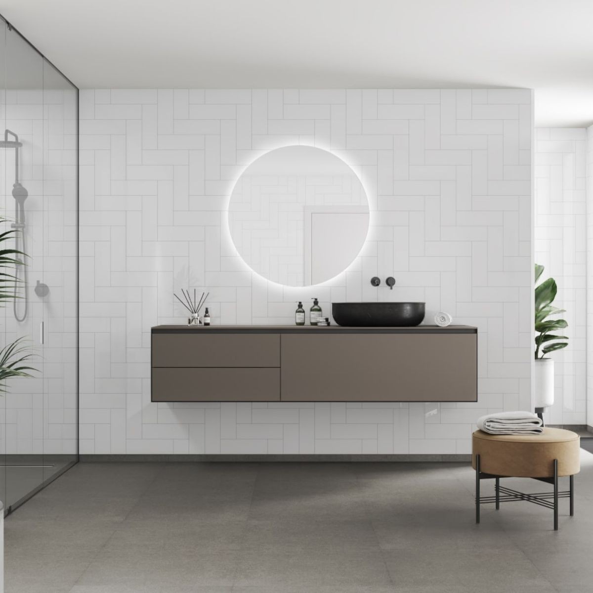 Fibo Denver White Herringbone Tile Wall Panel 2400x600mm