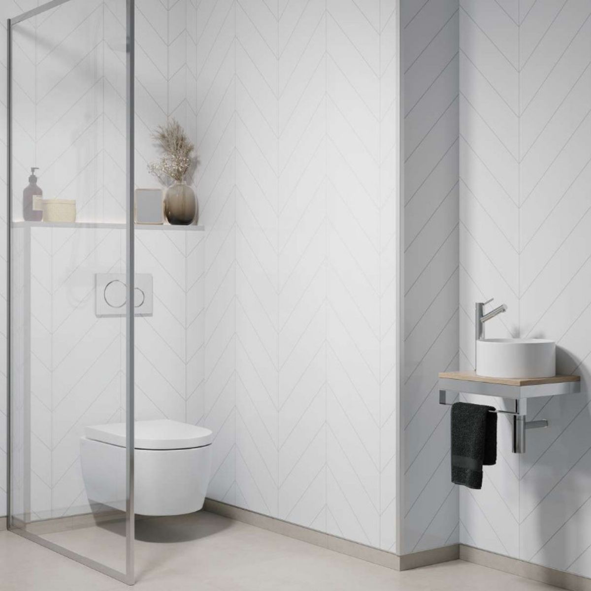 Fibo Denver White Chevron Tile Wall Panel 2400x600mm