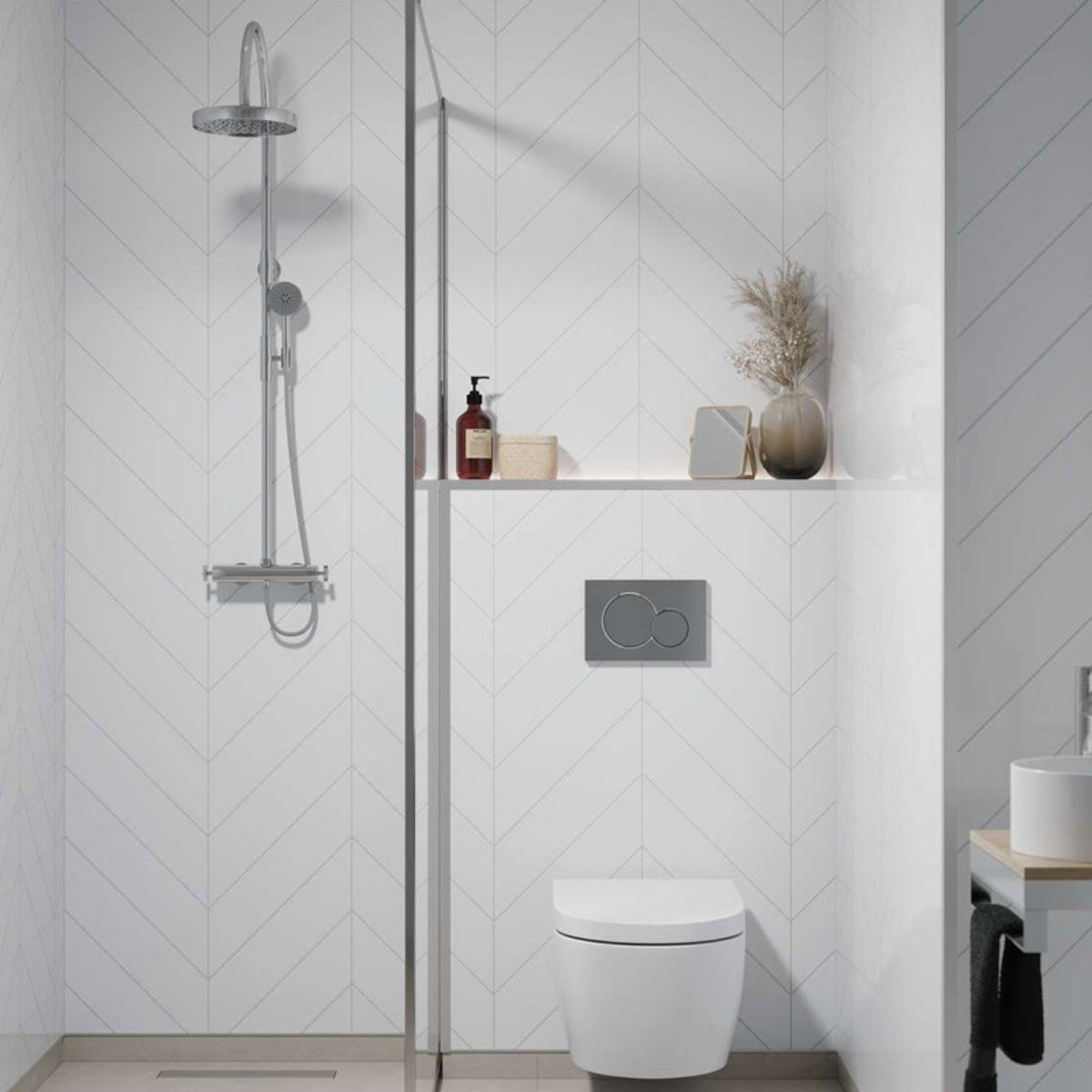 Fibo Denver White Chevron Tile Wall Panel 2400x600mm