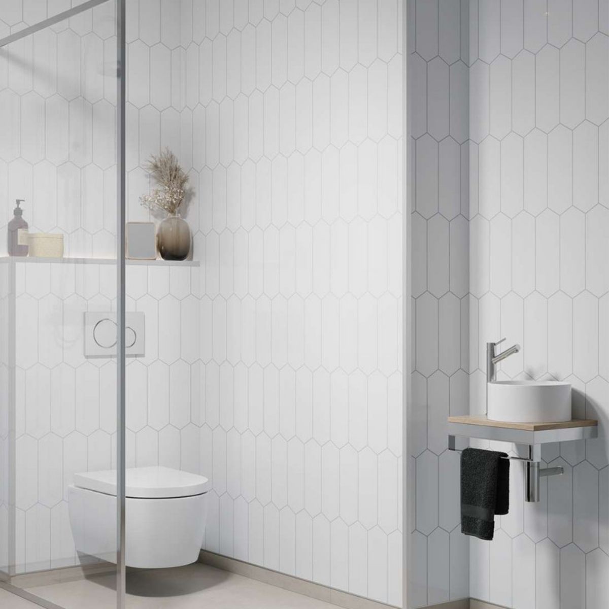Fibo Denver White Elongated Hexagon Tile Wall Panel 2400x600mm