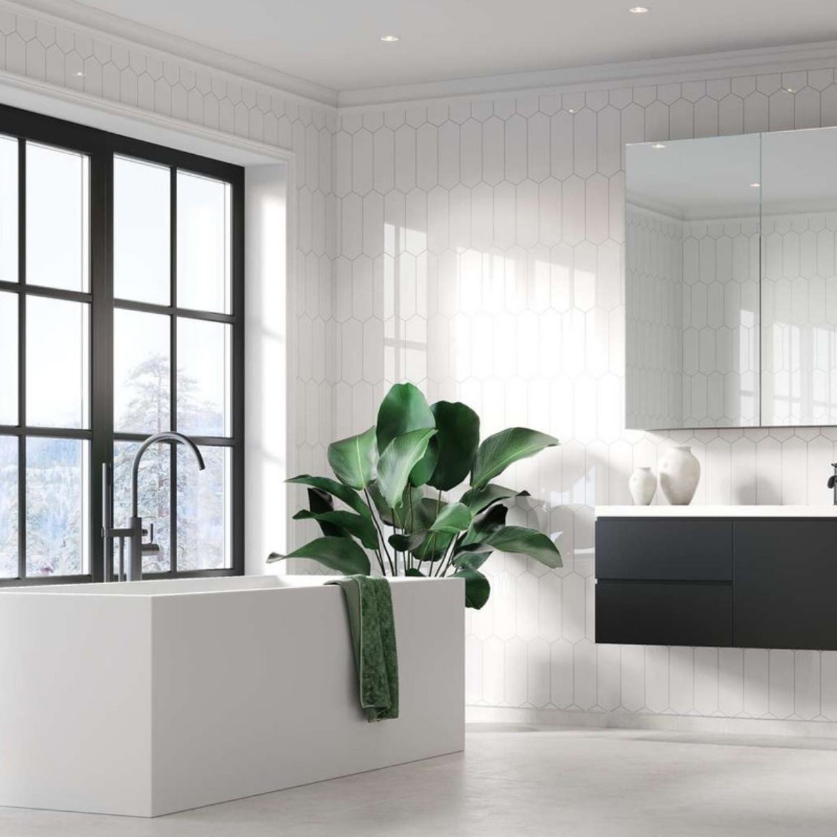 Fibo Denver White Elongated Hexagon Tile Wall Panel 2400x600mm