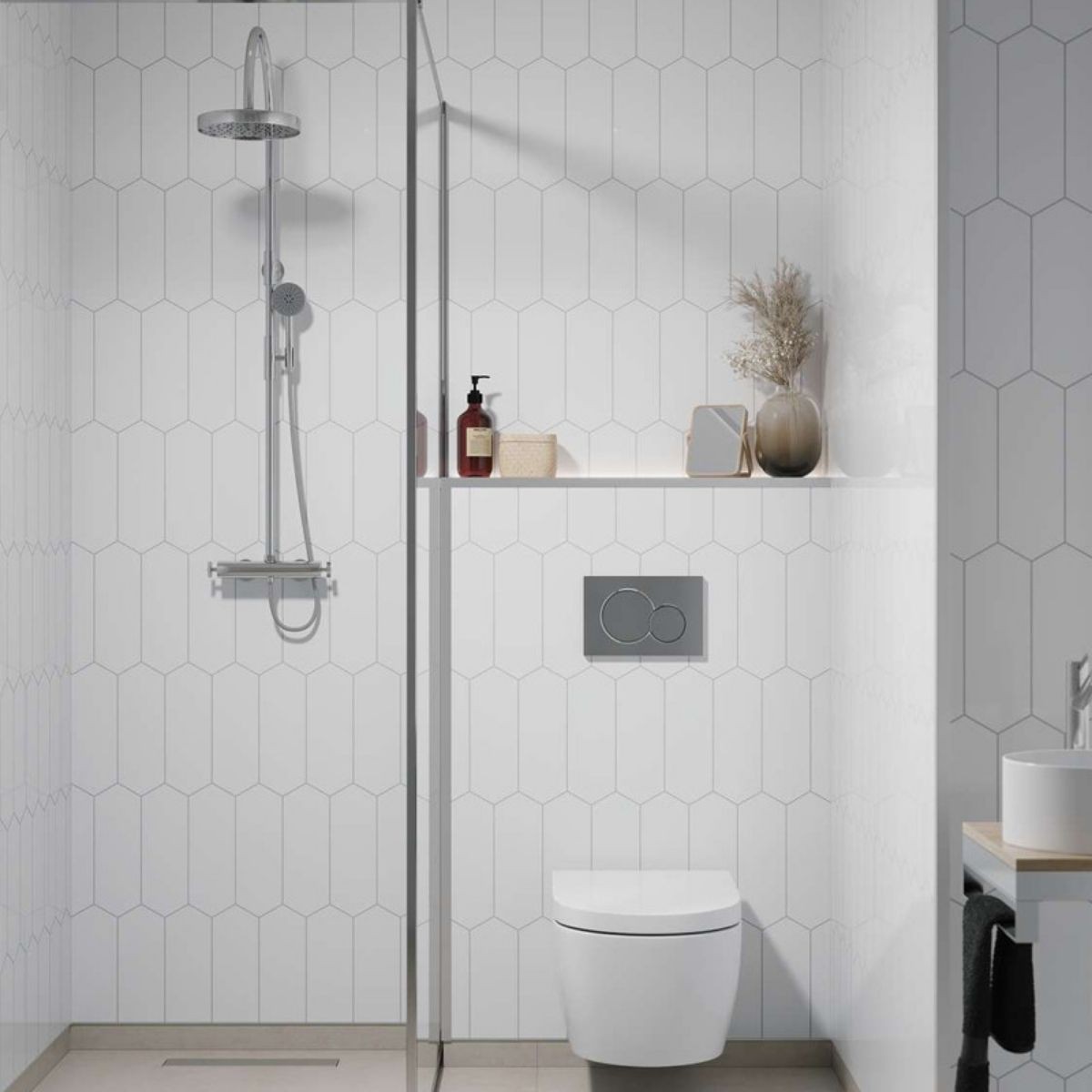 Fibo Denver White Elongated Hexagon Tile Wall Panel 2400x600mm