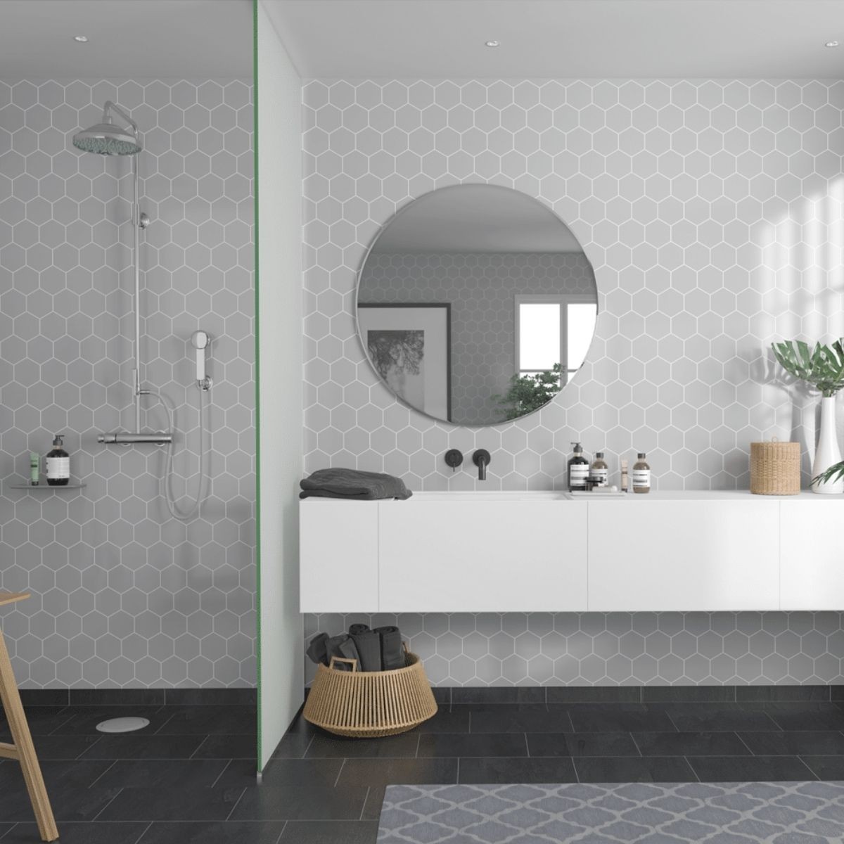 Fibo Medium Grey Hexagonal Tile Wall Panel 2400x600mm