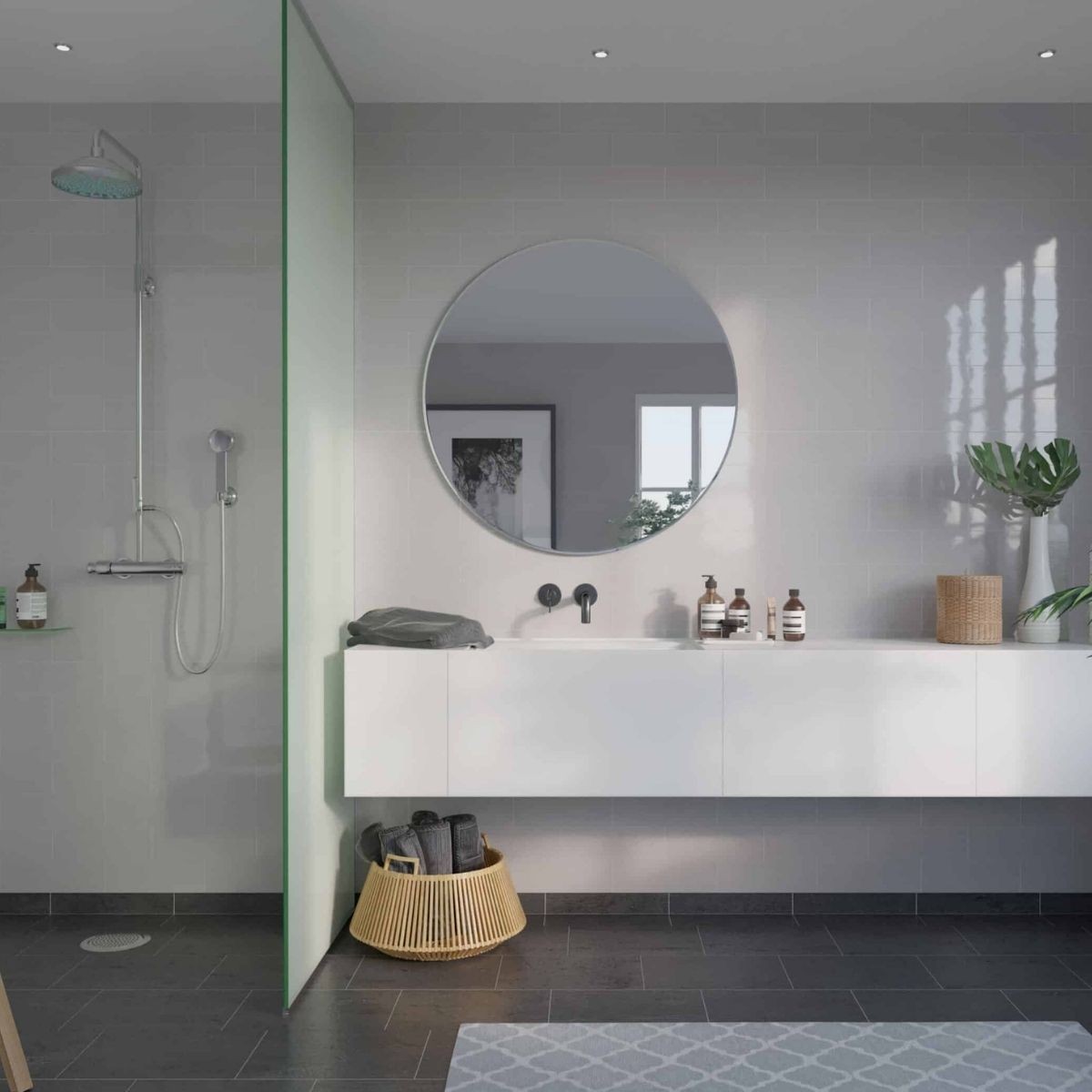 Fibo Medium Grey Metro Brick Tile Wall Panel 2400x600m